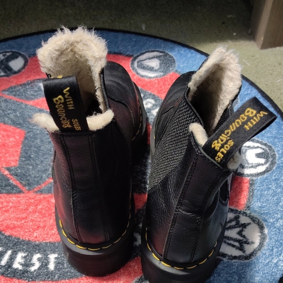 Dr. Martens Black Leather Platform Chelsea Boots with Shearling Trim - Picture 2 of 5